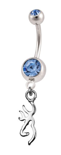 Browning Silver With Baby Blue Rhinestone Charm Titanium Anodized Sexy Deer Belly Navel Ring