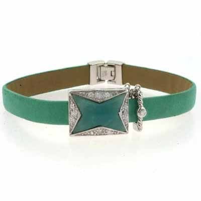 Leather Turquoise Amazonite and Simulated Diamond CZ Bracelet