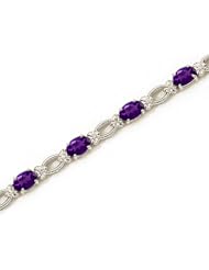 14K White Gold Oval Amethyst and Diamond Bracelet