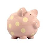 Elegant Baby Classic Pig Bank with Yellow Polka Dots - Pastel Pink