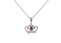 Disney Princess Sterling Silver Pink CZ Crown Shaped Pendant and 18" Chain