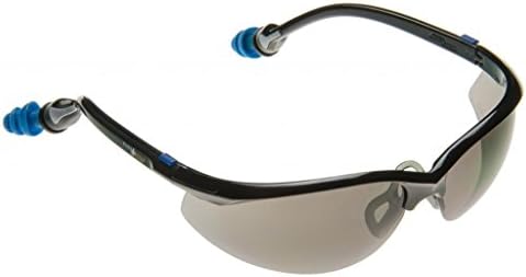 PlugsSafety Polycarbonate Hard Coated Safety Glass with PermaPlug Ear Plugs, Black Frame