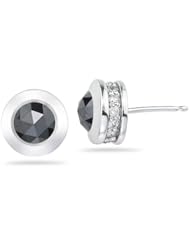 2.42 Cts Black & White Diamond Stud Earrings in 18K White Gold