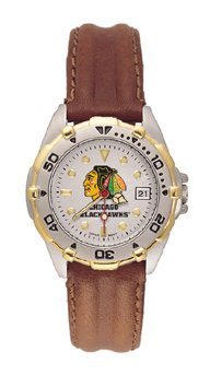 Chicago Blackhawks All Star Ladies Black Leather Strap Watch