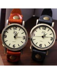 5 Colors Retro Stylish Big Round Dial With Cow Leather Unisex Quartz Wrist Watch - BY ninetong