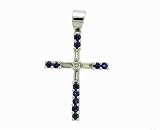 Ladies 0.26ct Diamond and 0.54ct Blue Sapphire Cross Pendant