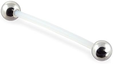 Bioplast (Industrial) Straight Barbell With Steel Balls, 14 Ga,Length:1" (25Mm)