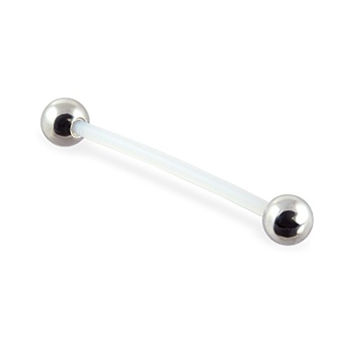Bioplast (Industrial) Straight Barbell With Steel Balls, 14 Ga,Length:1" (25Mm)