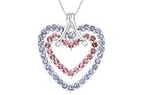 2 1/2 Carat Tanzanite & Pink Tourmaline Sterling Silver Heart Pendant w/ Chain