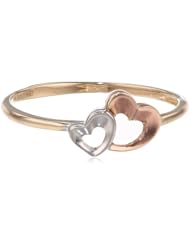 14k Tri-Color Gold Double Heart Ladies Ring, Size 7