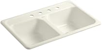 Hot Sale KOHLER K-5817-4-96 Delafield Self-Rimming Kitchen Sink, Biscuit