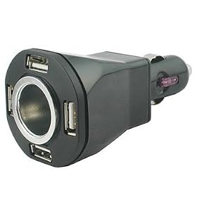 5-in-1 Auto Charger. 4-Port USB Car Charger and 1 12V DC Cigarette Socket - Great for iPhones, iPods, GPS, PSP, Cell Phones, Radar Detectors, and Many More