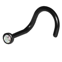Black Bioplast Crystal Aurora Swarovski Nose Screw Ring