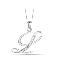 Sterling Silver Rhodium Plated Script Initial Letter L With Diamonds On 18 Inch Chain ( 0.05 Tcw)
