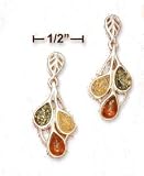 Sterling Silver Multicolor Amber Teardrop Post Dangle Earrings