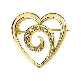 14k Yellow Gold Diamond Heart Brooch 1 10ct by JewelryWeb