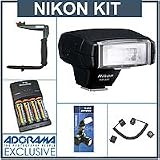Nikon SB-400 TTL AF Shoe Mount Speedlight USA Warranty, - Deluxe Outfit with 4 NiMH Batteries, Charger, Flashpoint Flash Diffuser. Flashpoint Quick Flip Flash Bracket,& Off-Camera TTL2 3' Coiled Cord for Nikon