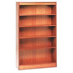 Alera Wood Veneer 5-Shelf Square Corner Bookcase, Finished Back, 36 x 12 x 60, Medium Oak... by Alera