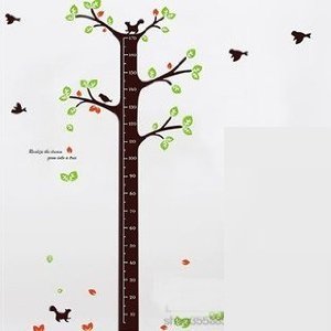 かわいい 小鳥と リスさんと 木 身長の 計れる ウォールステッカー 170cm