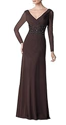 A-line V-neck Empire   Waistline Cowl Neck Long Sleeves Mesh Ruched Lace Beaded  Dress with a Brush/Sweep Train 