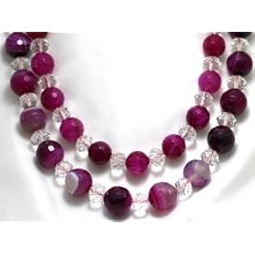 Agate Necklaces 2 Strands 14mm and 12 mm Agate Beads and Crystal Swarovsky... by