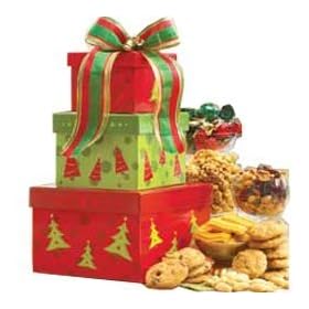 SCHEDULE YOUR DELIVERY DAY! Here's To The Holidays Gourmet Food Tower - Christmas Gift Basket