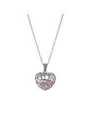 Sterling Silver October Birthstone Pink Cubic Zirconia Filigree Heart Pendant/Necklace 18 Inches 925 Silver Chain
