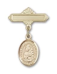 Gold Filled Baby Badge with Our Lady of Prompt Succor Charm and Polished Badge Pin