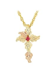 Black Hills Gold Cross Necklace with Ruby
