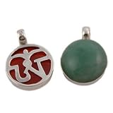 Tibetan Om (Aum) Gemstone Sterling Silver Pendant - Green Aventurine