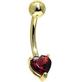 Solid 14KT Yellow Gold GENUINE GARNET Heart Solitaire Belly Ring
