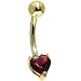 Jewelry : Solid 14KT Yellow Gold GENUINE GARNET Heart Solitaire Belly Ring