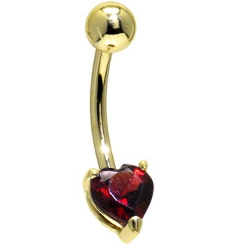 Childrens Toyshop  Jewelry : Solid 14KT Yellow Gold GENUINE GARNET Heart Solitaire Belly Ring