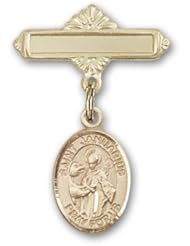 14K Gold Baby Badge with St. Januarius Charm and Polished Badge Pin