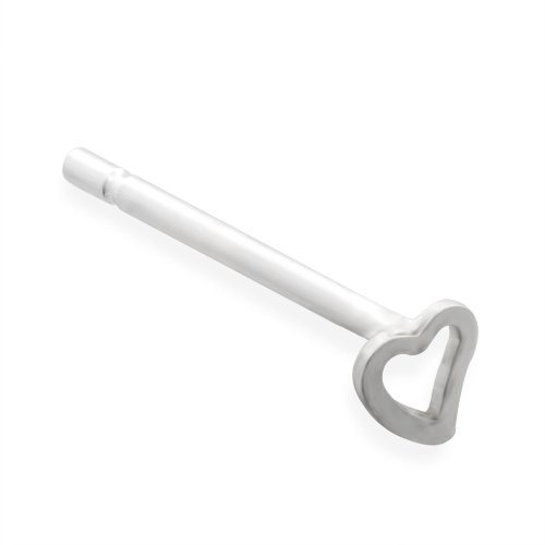 Sterling Silver Hollow Heart Nose Stud, 20 Ga. Long Tail For Custom Bend!