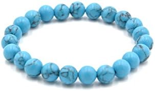 YouΞ Gem Semi Precious Gemstone 8mm Round Beads Stretch Bracelet 7" Unisex Turquoise