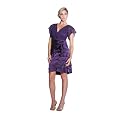 Ladies Plum V Cut 2 Shoulder Shingled Dress Sheer Cap Sleeves