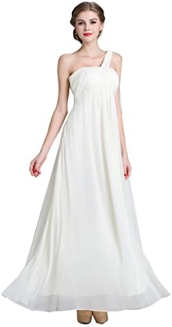 Denovelty Women's Asymmetric One Shoulder Evening Gown Bridesmaid Party Dress,  White, X-Large
