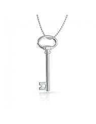 Valentines Day Gifts Bling Jewelry Italian Silver Large Oval Key Necklace 30in