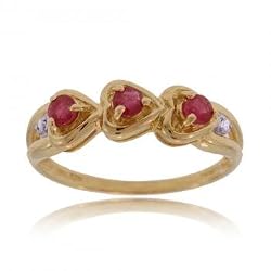 Natural Red Ruby & Diamond Heart Shaped Ring in Yellow Gold