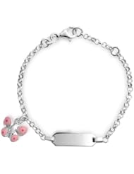 Bling Jewelry Pink Enamel Butterfly Charm Girls ID Tag Bracelet 5in