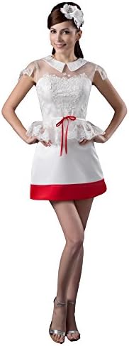 Vogue007 Womens Peter Pan Collar Pongee Soft Mesh Formal Dress with Floral, White, 22W