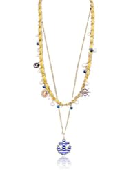 Betsey Johnson "Anchor Boost" Striped Anchor Multi-Charm 2 Row Long Necklace, 36"