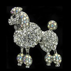 Clear Austrian Rhinestone Poodle Dog Silver-Tone Brooch Pin
