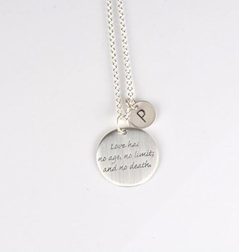 Quote Love Has No Limit Initial Necklace Personalized Meaningful Gift Sterling Silver Large Disc Charm Jewelry