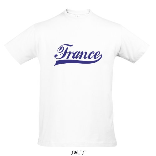 T-Shirt Frankreich Oldschool France LÄNDERSHIRT EM / WM FAN Trikot S-XXL , White – blau , L