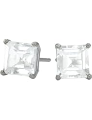 0.84tcw. Genuine 4mm Square Princess White Topaz 14 Karat White Gold Stud Earrings for Girls