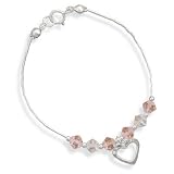 Crystal Sterling Silver Bracelet w/Heart Charm, 6 in long, Child-Size