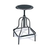 Safco Diesel Backless Industrial Stool, High Base, Black Leather Seat
