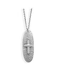 MMA Silver - 16 inch+2 inch Oxidized Oval Cross Necklace